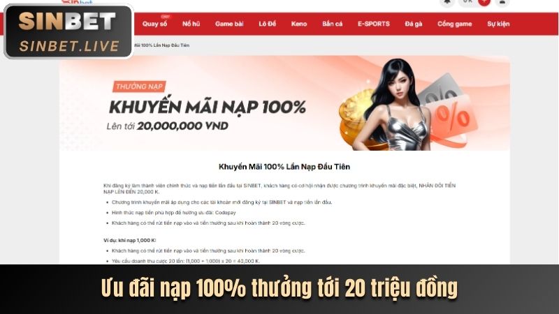 Giao diện tổng quan nền tảng Sinbet với các tính năng nổi bật